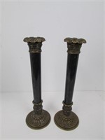 Vintage 11" Brass & Black Marble Candle Holders