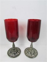 Set of 2 Vintage Ruby Red Glass Goblets With