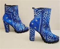 Blue Bandana Peep Toe High Heel Boots - Women 8.5