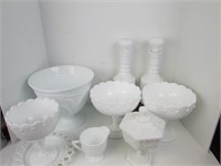 Milk glass vase,pot,assortment in milk glass