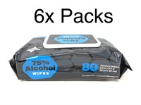 75% Alcohol Wipes - 6x8, White 80/Pack (6x Packs)