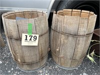 Wooden Barrels with plastic plant containers
