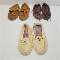 3 Vintage Leather Moccasin Boot Slippers