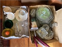 2 boxes of glassware. Green depression juicer