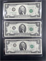 (3) Two Dollar Star Notes - Series 1995 and 1976