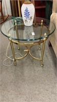 Brass Base Glass Top Round End Table