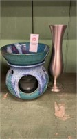 Signed Pottery Warmer and vase