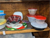 Shelf lot-containers, Christmas bowl and p