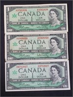 3 Canadian dollar bills