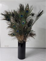 Glass vase with peacock feathers 30"h x 4"diam
