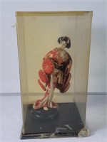 Vintage fabric geisha doll in plastic case