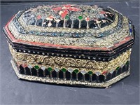 Ornately hand-painted woven lacquered covered box