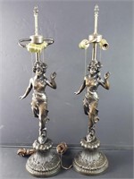 Pair of spelter figural table lamps with