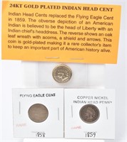 1903 24kt Gold Plated Indian Head Penny, 1858