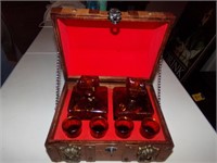 Vintage Red Royal Decanter Set with Shot Glasses,