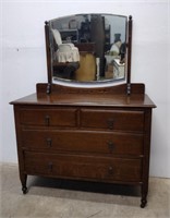 Antique Oak Dressing Table on Casters