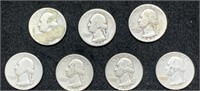 7 Silver Washington Quarters1941,42,43,47,51,55,64