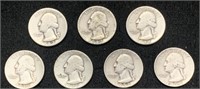 7-silver Washington Quarters 1943,44,48,52,54