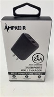 AMPKER 2 USB Port Wall Charger NIB