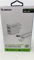 ESOULK Dual USB Wall Charger With 5Ft. Cable NIB