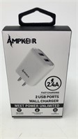AMPKER Dual Port USB Wall Charger NIB