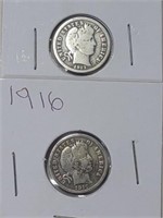 1913 and 1916 Barber Dimes
