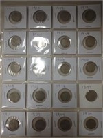 Sheet of V Nickels assorted years