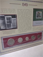1949 coin sheet including Franklin Half Dollar,