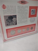 1953 coin sheet including Franklin Half Dollar,