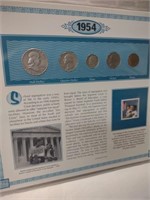 1954 coin sheet including Franklin Half Dollar,