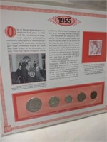 1955 coin sheet including Franklin Half Dollar,