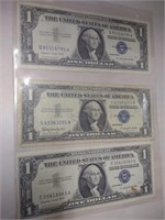 3 1957 Blue Seal Silver Certificates