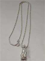 Sterling Silver necklace with cat pendant stamped