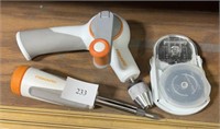 Fiskars drill, screwdriver, and roller blade