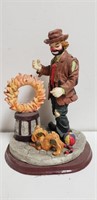 Porcelain Clown w/ Dog Figurine On Wooden Base