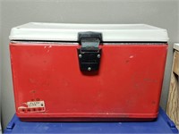 Vtg Red & White Metal Cooler