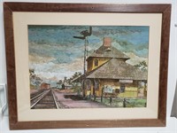 Framed Train Station "Shelburne" Art 26×20"