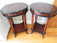 PAIR OVAL CHERRY END TABLES w/ 1 DRAWER 21"X28"H