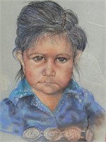 Oil Pencil Portrait Small Native American Child