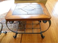 IRON & WOOD END TABLE, 23 X 28 X 24" TALL,