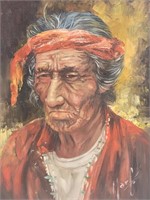 Native American Man Signed Painting