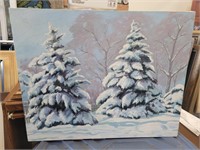 Wintery Scene Painting On Stretched Canvas
