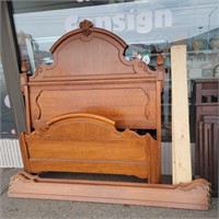 Solid Oak Wood Queen Size Bed Arched Headboard