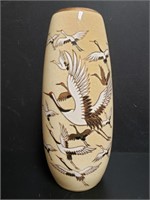 VTG Vase w/ White & Gold Toned Birds Japan 9"
