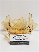 Vtg Viking Amber Glass Handkerchief Bowl