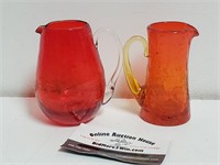 (2) Kanawha Amberina Crackle Glass Pitcher Vase