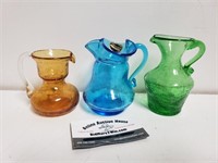 (3) Vtg Kanawha Crackle Glass Vase/Pitcher 3-4.5"