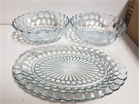 Blue Glass Bubble Serving Bowls & Platter