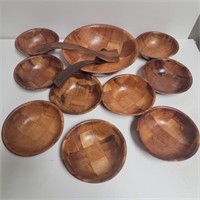Woven Wood Salad Bowl Set