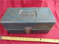 metal tackle box. difficult to latch, some denting